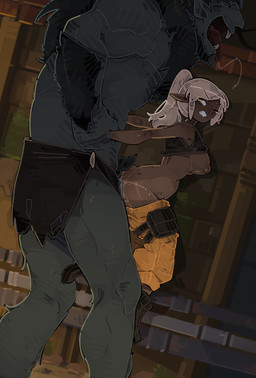 arm_grab bodily_fluids boots bottomwear bottomwear_down breasts brown_body brown_skin butt captured clothed clothing dark_body dark_skin drooling duo female footwear forced hair hands_behind_back humanoid_pointy_ears interspecies lifting_partner loincloth looking_at_another male male/female not_furry one_eye_closed pants pants_down partially_clothed penetration pointy_ears ponytail rape saliva saliva_string sex shirt shoes tank_top tongue tongue_out topwear vaginal vaginal_penetration white_hair shuuko fan_character elf humanoid troll_(mythology) hi_res