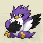 ambiguous_gender beak black_body black_feathers eyelashes feathers feet purple_body purple_eyes purple_feathers simple_background sitting tail tail_feathers talons toes white_body white_feathers wings yellow_beak mick39 kirby_(series) nintendo coo_(kirby) avian bird owl 1:1 digital_drawing_(artwork) digital_media_(artwork) full-length_portrait hatching_(art) portrait shaded