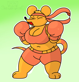 accessory anthro big_breasts bottomwear boxing_gloves bra breasts clothing female fur handwear headband headgear headwear orange_body orange_fur short shorts shortstack shortstack_female solo sports_bra standing thick_thighs underwear eagleknight23 deltarune undertale_(series) orange_(deltarune) mammal mouse murid murine rat rodent absurd_res hi_res