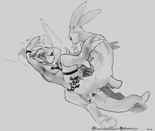 ahegao anal anal_penetration anthro anthro_on_feral bestiality bodily_fluids breath collar covering covering_face cum cum_drip cumshot dripping duo ejaculation feet feral feral_penetrated from_front_position genital_fluids hindpaw kneeling looking_pleasured lying male male/male missionary_position on_back panting paws penetration sex redishdragie bandai_namco digimon sirocco_(dragoncrescent) digimon_(species) guilmon hare lagomorph leporid mammal sketch