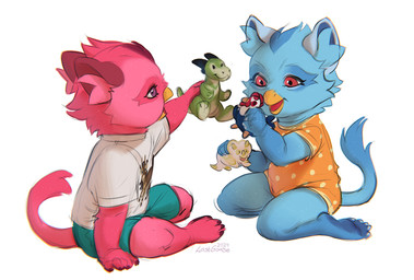 ambiguous_gender anthro beak blue_body blue_bottomwear blue_clothing blue_fur blue_inner_ear_fluff blue_shorts blue_tail bottomwear cheek_tuft clothed clothing duo facial_tuft fur glistening glistening_eyes happy head_tuft inner_ear_fluff kneeling open_mouth orange_clothing pink_body pink_fur pink_inner_ear_fluff pink_tail playful playing plushie purple_eyes red_eyes shirt shorts side_view simple_background sitting t-shirt tail three-quarter_view topwear tuft white_background white_clothing white_shirt white_t-shirt white_topwear yellow_beak young young_ambiguous young_anthro lostgoose scree_(character) furby_(species) 2024 dated hi_res