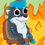 anthro blue_markings fire grey_body male markings simple_animation sitting solo unknown_artist this_is_fine kasper_(peanut) felid homotherium mammal prehistoric_species saber-toothed_tiger animated meme