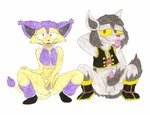 anthro anthrofied anus balls black_body black_fur black_hair boots bottomless butt canid canine canis clothed clothing colored_pencil_(artwork) couple_(disambiguation) crouching delcatty duo erection felid feline felis female female_focus footwear fur generation_3_pokemon genitals grey_body grey_fur hair hand_on_penis hi_res inviting legwear looking_at_viewer male male_focus mammal mightyena nintendo nude open_mouth penis pokemon pokemon_(species) pokemorph pose presenting presenting_anus presenting_penis presenting_pussy purple_body purple_fur purple_hair pussy red_eyes seductive simple_background smile spread_legs spread_pussy spreading squat_position squatting_pose squatting_position tail tan_body tan_fur tongue topwear traditional_media_(artwork) ultimatepokemorphs white_background yellow_sclera