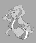 abs athletic_wear bra breasts butt clothing exposure_variation female gesture hair leaning leaning_forward long_hair navel salute solo sports_bra three-quarter_view underwear anonymous_artist scalie_schoolie liska_(scalie_schoolie) humanoid scalie absurd_res hi_res monochrome