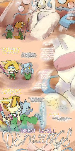 accessory angry anthro blindfold blonde_hair bow_ribbon clothing crystal_ball dialogue feathered_wings feathers female freckles fur green_eyes grey_body grey_fur grey_hair hair headband hooded_robe magic magic_circle magic_user male open_mouth orange_eyes overalls pattern_clothing ribbons robe staff striped_clothing stripes tan_body text weapon wings young young_anthro young_female young_male anonymous_artist bittersweet_candy_bowl fan_character lucy_(bcb) canid canine canis domestic_cat felid feline felis hybrid khao_manee mammal absurd_res colored comic digital_drawing_(artwork) digital_media_(artwork) english_text hi_res shaded simple_shading