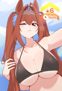 animal_ears big_breasts bikini bikini_top black_clothing breasts brown_hair clothed clothing eyelashes female hair looking_at_viewer pupils solo swimwear two-piece_swimsuit luxurias cygames uma_musume_pretty_derby daiwa_scarlet_(pretty_derby) animal_humanoid equid equid_humanoid equine equine_humanoid horse_humanoid humanoid mammal mammal_humanoid absurd_res hi_res