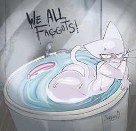5_fingers anthro bath bathing bathtub big_butt black_nose bottom_heavy bubble_butt butt curvy_figure detailed_background dildo eyelashes femboy fingers fur glistening glistening_butt homophobic_slur huge_butt huge_thighs looking_at_viewer male male_anthro nude nude_anthro nude_male partially_submerged pointy_ears seductive sex_toy solo tail text thick_thighs voluptuous voluptuous_anthro voluptuous_male water wet wet_body wet_fur whiskers white_body white_eyes white_fur white_mouth wide_hipped_anthro wide_hipped_male wide_hips tuggg tika_(tuggg) domestic_cat felid feline felis mammal 2026 artist_name colored digital_drawing_(artwork) digital_media_(artwork) english_text shaded