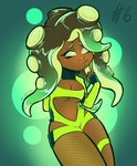 brown_body clothing female fingerless_gloves fishnet_clothing fishnet_legwear fishnet_thigh_highs gloves green_clothing green_eyes hand_behind_back handwear legwear markings midriff mole_(marking) smile solo thigh_highs junkedart maydendressup nintendo splatoon marina_(splatoon) cephalopod humanoid marine mollusk octarian octoling 2022 digital_drawing_(artwork) digital_media_(artwork) hi_res portrait three-quarter_portrait