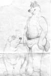 ambiguous_gender anthro anthro_on_feral archived_source bd belly bestiality black_and_white bulge canid canine canis clothed clothing domestic_dog duo feral fur genitals graphite_(artwork) half-closed_eyes looking_at_genitalia looking_at_penis male male/ambiguous mammal monochrome narrowed_eyes navel open_mouth overweight pencil_(artwork) penis sketch slightly_chubby smile topless traditional_media_(artwork) underwear