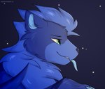 black_nose blue_body blue_eyes blue_fur blue_hair blue_tongue feral fur hair looking_away male mane night nude side_view sky solo star starry_sky tongue tongue_out snowstormbat mammal absurd_res blue_theme bust_portrait cool_colors digital_media_(artwork) hi_res portrait