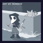 ambiguous_gender animal_mask beak_mask book bottomwear clothing duo grass holidays loincloth mask melee_weapon not_furry plague_doctor plant sword tree weapon plaguebirb halloween goblin humanoid unknown_species better_version_at_paywall hi_res