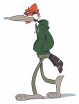 anthro beak bent_beak bottomwear clothing feathers jacket looking_at_viewer male pants round_teeth simple_background solo style_emulation tail tail_feathers topwear walking white_background anti_dev crew_(anti_dev) avian bird picid pileated_woodpecker woodpecker 2016 hi_res