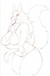 2018 5_fingers anthro atode_kimeru big_breasts bikini black_and_white blush breasts canid canine canis clothing cute_fangs female fingers hair huge_breasts kemono long_hair looking_at_viewer mammal mature_anthro mature_female monochrome navel open_mouth simple_background sketch solo standing swimwear white_background wolf