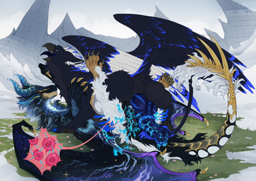 after_sex balls beak big_balls big_penis black_body black_claws black_fur blue_cum blue_horn bodily_fluids claws colored_cum cosmic_fur cosmic_hair cosmic_wings cum cum_drip cum_from_vagina cum_in_vagina cum_inside cum_on_fur cum_while_penetrated cutaway dragon_wings dripping duo ejaculation electricity electronics erection ethereal_hair feather_hair feathered_wings feathers feet female female_feral female_penetrated feral feral_on_feral from_front_position fur genital_fluids genitals gold_scales golden_claws grass hair horn impregnation knot lightning long_tail male male/female male_feral markings mating_press membrane_(anatomy) membranous_wings mountain multicolored_body multicolored_fur multicolored_horn multicolored_scales multiple_ova open_beak open_mouth orgasm orgasm_face outside outside_sex ovum paws penetration penile penile_penetration penis plant pseudo_hair raised_tail scale_hair scale_markings scales sex smile snow sperm_cell tail teeth toe_claws toes tongue tongue_out tuft unusual_bodily_fluids unusual_cum unusual_genital_fluids vaginal vaginal_penetration vulva wings x-ray_view dcayorcus mythology avian bird dragon gryphon mammal mythological_avian mythological_creature mythological_scalie scalie digital_media_(artwork) hi_res