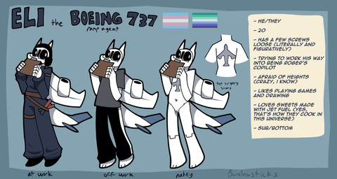 aircraft andromorph anthro big_clitoris clipboard clitoris clothed clothing electronics eyewear genitals glasses headgear headphones headset holding_object intersex jumpsuit machine mastectomy_scar nude scar solo standing text vehicle bunchasticks boeing boeing_737 eli_the_plane_(bunchasticks) aeromorph living_aircraft living_machine living_vehicle english_text hi_res model_sheet trans_(lore) trans_man_(lore)