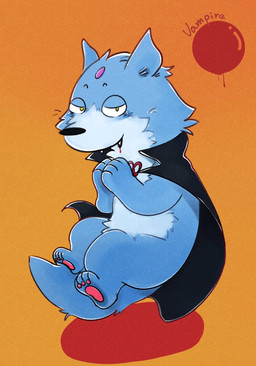anthro black_nose blue_body blue_fur cute_fangs fangs fur holidays humanoid_hands male solo teeth nele_chung halloween canid canine canis mammal vampire wolf 2018