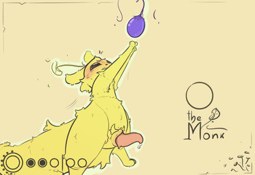 animal_genitalia animal_penis armpit_hair big_tail blue_fruit_(rain_world) blush blush_lines bodily_fluids body_hair casual_erection cheek_tuft erection facial_tuft feral fluffy fluffy_ears fluffy_tail food food_pips_(rain_world) fruit fur gameplay_mechanics genital_fluids genital_slit genitals gui hunger_bar karma_flower leaking_precum male monotone_body narrowed_eyes open_mouth pawpads penis plant precum reaching_for_object semi-anthro simple_background solo tail tapering_penis tapering_tail text tuft yellow_body yellow_fur namaport rain_world videocult monk_(rain_world) slugcat hi_res