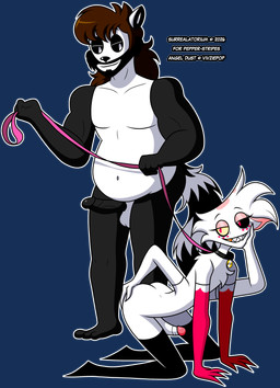 4_arms all_fours anthro armwear balls beard belly black_beard black_body black_clothing black_facial_hair black_fur black_legwear black_penis black_sclera black_thigh_highs brown_hair butt chest_tuft clothing collar collar_tag dominant dominant_male duo elbow_gloves elbow_gloves_only erection facial_hair featureless_chest femboy fur genitals gloves gloves_only gold_(metal) gold_tooth hair hand_on_butt hand_on_cheek handwear handwear_only holding_leash holding_object leash leashed_collar leashed_male legwear legwear_only long_hair male male/male markings mostly_nude mostly_nude_male multi_arm multi_limb multicolored_body navel nude nude_male outline overweight overweight_male penis pink_eyelids pink_leash pupils sharp_teeth simple_background smile striped_markings striped_tail stripes submissive submissive_male tail tail_markings teeth thigh_highs thigh_highs_only transparent_background tuft two_tone_body white_balls white_body white_fur white_outline white_penis white_pupils surrealatorium hazbin_hotel hellaverse angel_dust pepper_stripes arachnid arthropod bear demon giant_panda mammal spider 2026 absurd_res alpha_channel hi_res