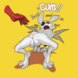 3_toes 4_fingers 5_fingers ambiguous_gender black_sclera butt claws dialogue disembodied_hand duo featureless_crotch feet fingers forced long_ears male male/ambiguous membrane_(anatomy) membranous_wings nude null null_bulge null_stimulation nullgasm open_mouth orgasm pupils red_body red_pupils simple_background solo_focus text toe_claws toes white_body wings yellow_background submarine_screw nullboy_(submarine_screw) demon imp 1:1 2023 alternate_version_at_source digital_drawing_(artwork) digital_media_(artwork) english_text hi_res