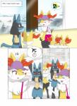 2015 aircraft airplane airport anthro blue_body blue_fur braixen canid canine comic dialogue english_text female fur generation_4_pokemon generation_6_pokemon hi_res inner_ear_fluff lucario male mammal nintendo open_mouth pictographics pokemon pokemon_(species) son_(lore) text tuft vehicle winick-lim