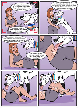 aged_up black_spots bottomwear brown_hair clothing dialogue duo female feral floppy_ears fur grey_bottomwear grey_clothing grey_shirt grey_shorts grey_tank_top grey_topwear hair licking multiple_collars pounce shirt shorts spots talking_feral tank_top text tongue topwear transformation transformation_sequence transformation_through_licking white_body white_fur bubbeh 101_dalmatian_street 101_dalmatians disney the_succubus_hunt dolly_(101_dalmatians) leader_(the_succubus_hunt) sidekick_(the_succubus_hunt) canid canine canis dalmatian domestic_dog human mammal absurd_res comic english_text hi_res