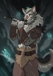anthro biped eye_scar facial_scar flute male male_anthro musical_instrument scar wet wind_instrument woodwind_instrument loratnar mythology canid canine canis mammal spirit wolf absurd_res hi_res