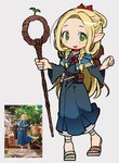 clothed clothing female green_eyes humanoid_pointy_ears not_furry pointy_ears skousers solo staff jjjjtaaaku delicious_in_dungeon marcille_donato elf humanoid hi_res reference_image