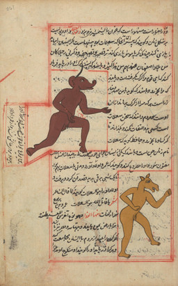 1_horn anthro balls biped brown_body featureless_chest feet genitals hooves horn humanoid_feet humanoid_hands male male_anthro nude nude_anthro nude_male plantigrade simple_background solo standing text unguligrade yellow_body unknown_artist marvels_of_creation public_domain ambiguous_species camel camelid mammal 1537 16th_century absurd_res ancient_art gouache_(artwork) hi_res multiple_images painting_(artwork) persian_text traditional_media_(artwork) traditional_painting_(artwork)