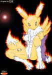 anthro bandai_namco black_background breasts canid canine countershading digimon digimon_(species) dk female foxczer genitals looking_at_viewer mammal muscular muscular_anthro muscular_female pussy renamon simple_background solo