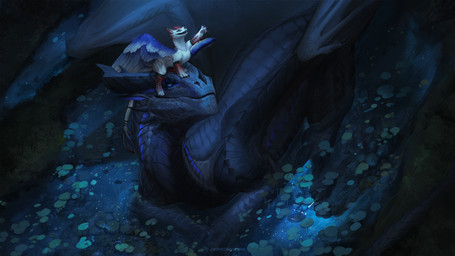 ambiguous_gender claws duo feathers feet feral front_view horn lying on_front outside scales smile standing tail toes wings jadedragoness mythology dragon mythological_creature mythological_scalie scalie 16:9 2026 digital_drawing_(artwork) digital_media_(artwork) hi_res widescreen