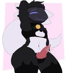 anthro bodily_fluids butt cat_lingerie clothed clothing collar cum erection genital_fluids genitals knot leaking_cum lingerie machine male multicolored_body penis simple_background solo tail thick_thighs wide_hips tacdoodles meme_clothing bazoodlez_(smecso) protogen hi_res meme