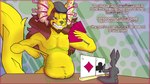 anthro attribute_theft belly duo femboy gambling macro male male/male micro noises onomatopoeia rumbling_stomach size_difference size_play size_theft sound_effects text vore atelierphos phos yarill lagomorph leporid mammal rabbit hi_res