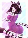 anthro big_breasts big_butt blush breasts butt clothed clothing dancing female green_eyes looking_at_viewer looking_back open_mouth smile solo stripes teeth thick_thighs tongue thescarletdevil felid mammal pantherine tiger 2016 hi_res