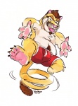 abs anthro barefoot biped bulge claws clothed clothing eyewear facial_hair feet fur glasses hair male pawpads paws simple_background smile solo spring_tail teeth toe_claws toes tongue tongue_out topless underwear white_background super-tuler puma_tuler cougar felid feline mammal