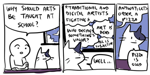 3_panel_comic ambiguous_gender black_eyes black_text cloud crossed_arms day dialogue dot_eyes duo ellipsis eyebrows fingers inside mouth_closed open_mouth question question_mark simple_eyes sitting sky speech_bubble talking_to_another text whiskers window flavia-elric domestic_cat felid feline felis mammal 2023 2:1 comic digital_media_(artwork) english_text hi_res