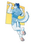 anthro back_muscles blue_body butt dominant exercise male muscular muscular_male nude outline pole pull-up_(exercise) pull_up_bar simple_background solo workout jrjresq fluke_the_husky canid canine canis mammal wolf 2023 hi_res story story_at_source story_in_description