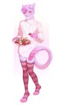 anthro brown_eyes clothed clothing cookie feet femboy food fur hair holidays legwear long_tail looking_at_viewer male pink_body pink_hair pink_tail plate simple_background smile solo stockings sweater tail topwear rokito christmas izzy_ryan felid feline mammal digital_media_(artwork) hi_res shaded