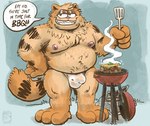 anthro barbecue bulge clothed clothing cooking food male tail text underwear underwear_only shinyluvdisc garfield_(series) sony_corporation sony_pictures the_garfield_movie_(2024) vic_(garfield) domestic_cat felid feline felis mammal english_text hi_res