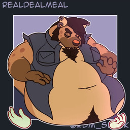 4_fingers angry anthro belly big_belly black_border body_hair border bottomwear bouncing_belly brown_eyebrows brown_eyes brown_facial_hair brown_goatee brown_hair brown_nose chest_hair clothed clothing disembodied_hand ear_piercing eyebrows facial_hair fingers fur gloves_(marking) goatee hair male markings moobs navel obese obese_anthro obese_male overweight overweight_anthro overweight_male pants piercing solo spots tan_body tan_fur topwear vest realdealmeal hyena mammal spotted_hyena 1:1 2d_animation animated frame_by_frame loop no_sound short_playtime webm