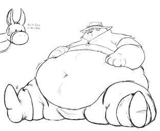 anthro belly big_belly clothing dialogue duo feral hat headgear headwear male navel obese obese_male open_mouth overweight overweight_male shirt simple_background sitting text topwear white_background dragatonsoffun the_adventures_of_don_coyote_and_sancho_panda sancho_panda asinus bear donkey equid equine giant_panda mammal 2025 hi_res spanish_text