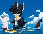 angry anthro black_eyes black_hair cloud hair male mud multicolored_body neon sea sharp_teeth sky skyscape solo swimming teeth water wet realta22 realta fish great_white_shark humanoid hybrid mackerel_shark marine shark white_shark absurd_res hi_res