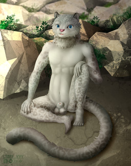 5_fingers 5_toes animal_genitalia anthro balls blue_eyes feet fingers fur genitals grey_inner_ear_fluff inner_ear_fluff leaf looking_at_viewer male multicolored_body multicolored_fur nature navel outside pink_nose pink_tongue rock sheath sitting solo tail toes tongue tuft white_balls white_body white_fur white_sheath rory_vwv e621 furaffinity telegram felid mammal pantherine snow_leopard absurd_res hi_res