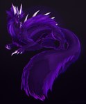 claws feral frill_(anatomy) fur glowing glowing_tongue grey_horn horn long_claw long_tail looking_at_viewer lying male open_mouth purple_body purple_eyes purple_frill purple_fur purple_scales purple_tongue scales shapeshift silver_horns solo tail teeth tongue essence_of_rapture levo capcom monster_hunter mythology kaenrae_obscuro_(valdusaetherius) dragon leviathan_(mh) mizutsune mythological_creature mythological_scalie scalie digital_media_(artwork) hi_res