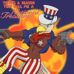 5_fingers anthro beak breasts brown_body brown_feathers clothing explosion feathers female fingers foreshortening gun hat headgear headwear holding_object holding_weapon holidays looking_at_viewer navel non-mammal_breasts open_mouth pasties pattern_clothing ranged_weapon shooting_gun solo star_pasties striped_clothing stripes suit_jacket tail text top_hat torn_clothing underwear united_states_of_america weapon white_body white_feathers anicecubedwolf 4th_of_july american_eagle accipitrid accipitriform avian bird eagle 1:1 absurd_res digital_media_(artwork) hi_res