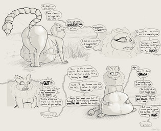 abdominal_bulge after_vore belly big_belly body_outline bones_in_stomach butt digitigrade disgust fatal_vore female feral front_view frown fur hand_imprint hand_on_belly huge_belly imprint mane mortified open_mouth outside profanity quadruped rear_view sitting skull_imprint smile solo standing stinger stinger_tail tail teeth text vore relarity iranian_mythology middle_eastern_mythology mythology felid mammal manticore 2026 english_text hi_res monochrome sequence signature