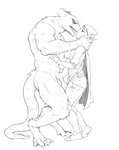 abs anthro cape claws clothed clothed/nude clothed_female clothing defeated digitigrade duo female foreskin french_kissing genitals hand_on_hip hood humanoid_on_anthro humanoid_pointy_ears interspecies kissing larger_male male male/female muscular muscular_anthro muscular_male muscular_thighs nude penis pointy_ears rat_tail scar size_difference smaller_female standing tail tongue tongue_out gikat vermintide warhammer_(franchise) warhammer_fantasy kerillian phikund_litterbearer stormvermin elf humanoid mammal murid murine rat rodent skaven absurd_res hi_res monochrome