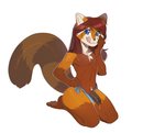 :d anthro blue_eyes brown_body brown_fur clothed clothing crossdressing femboy foreskin fur genitals hair kneeling male orange_body orange_fur panties penis red_body red_fur red_hair side-tie_panties smile solo underwear white_body white_fur eihman sixfour_(character) ailurid mammal red_panda hi_res