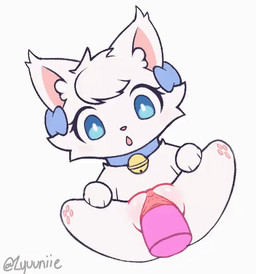 >_< abdominal_bulge accessory bell bell_collar blue_eyes blush bodily_fluids bolt_emanata bow_ribbon clitoral_hood clitoris collar disembodied_penis duo emanata eyes_closed feet female female_focus female_penetrated feral feral_focus front_view fur genital_fluids genitals hair_accessory hair_bow hair_ribbon heart_reaction heart_symbol hindpaw male male/female male_penetrating male_penetrating_female open_mouth paws penetration penile penile_penetration penis penis_in_vagina pink_penis quadruped ribbons sex simple_background solo_focus stubby_legs text thrusting urethra vaginal vaginal_fluids vaginal_penetration vulva white_background white_body white_fur zyuuniie fuwi_(zyuuniie) felid feline mammal 2026 2d_animation animated artist_name frame_by_frame