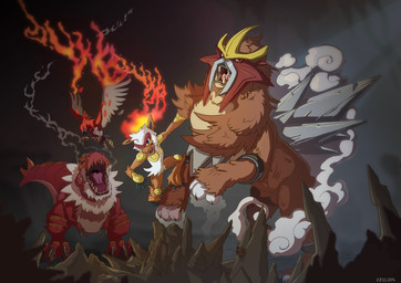 ambiguous_gender anthro attack beak biped black_body black_claws black_feathers black_skin black_tail blue_eyes brown_body brown_fur cave claws countershade_tail countershade_torso countershading feathered_wings feathers feet feral fight fingerless_(marking) fire flaming_hair flaming_wings flying fur gaping_mouth grey_body grey_countershading grey_feathers grey_scales grey_tail group multicolored_body multicolored_feathers multicolored_scales neck_tuft nude open_beak open_mouth orange_body orange_eyes orange_scales pink_tongue pseudo_clothing pseudo_hair punch quadruped red_body red_feathers red_scales red_skin red_tail roaring rock scales sharp_teeth smoke spiked_tail spikes spikes_(anatomy) spread_wings tail tail_feathers talons tan_body tan_countershading tan_fur teeth toe_claws toeless_(marking) toes tongue tuft two_tone_tail unusual_anatomy unusual_wings white_body white_feathers white_fur wings yellow_body yellow_feathers yellow_sclera yellow_tail turmiomarsu nintendo pokemon avian bird dinosaur entei felid fossil_pokemon generation_2_pokemon generation_4_pokemon generation_6_pokemon infernape legendary_pokemon mammal pokemon_(species) prehistoric_species primate reptile scalie talonflame theropod tyrantrum 2014 digital_drawing_(artwork) digital_media_(artwork)