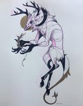 ambiguous_gender anthro antlers black_sclera bone claws duochrome floating fluffy gradient_fur hooves horn hunched_over inked king looking_at_viewer multicolored_tail plant pose pupils royalty skull skull_head solo standing tail tuft white_pupils c3rmen deer hybrid mammal monster guide_lines